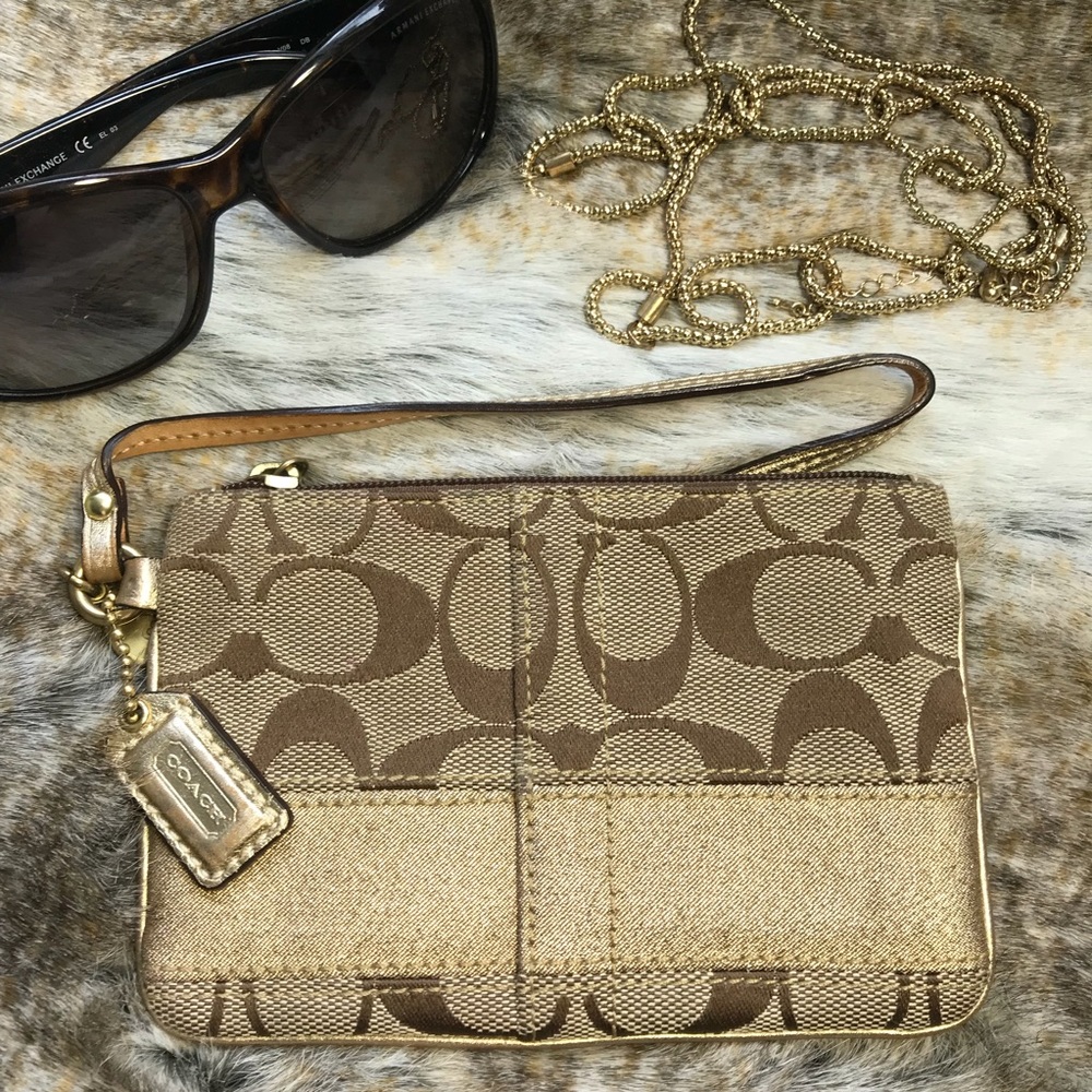 Coach Signature C with Gold Stripe Wristlet